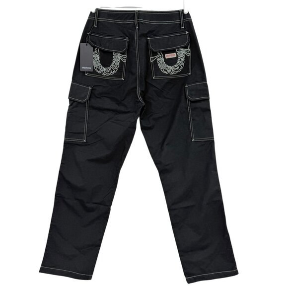 True Religion Men's Straight Leg Outline Jet Black Cargo Pants 32x32 NWT $159.00 - Picture 2 of 12